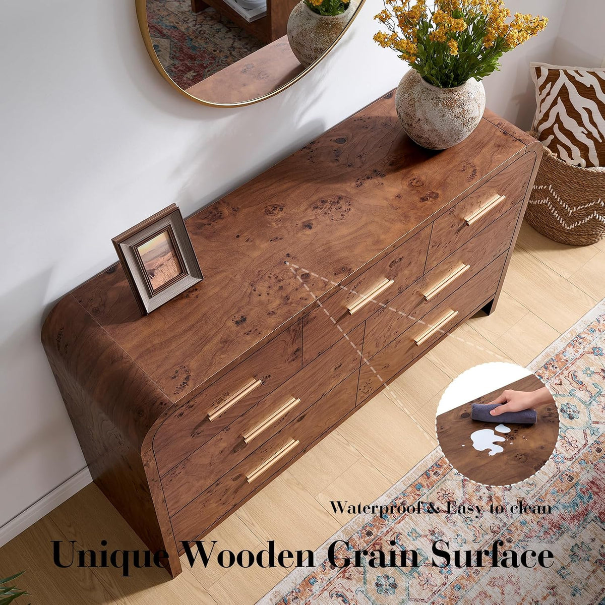Curved Drawer Dresser for Bedroom with 7 Drawers, 54'' Wide Chest of Drawer