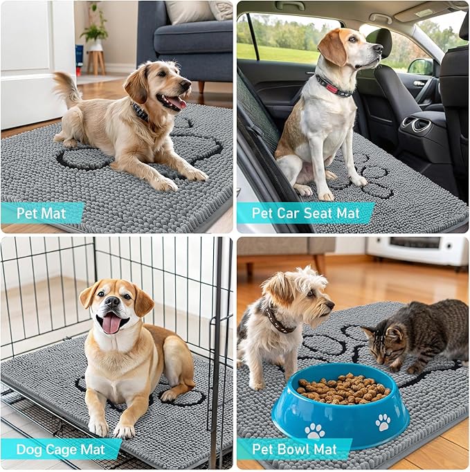 OLANLY Dog Door Mat for Muddy Paws 48x30, Paw Print Design, Absorbs Moisture