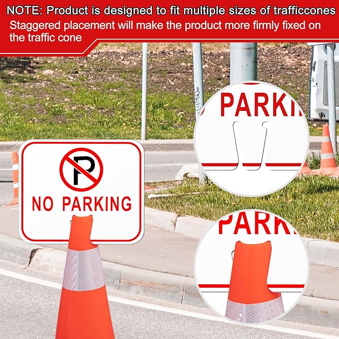 Geetery 3 Pcs No Parking Signs Traffic Cone, 12.6 x 10.43 Inches Plastic Traffic Cone Top Warning Sign for Road Barricade Outdoor Construction Waterproof