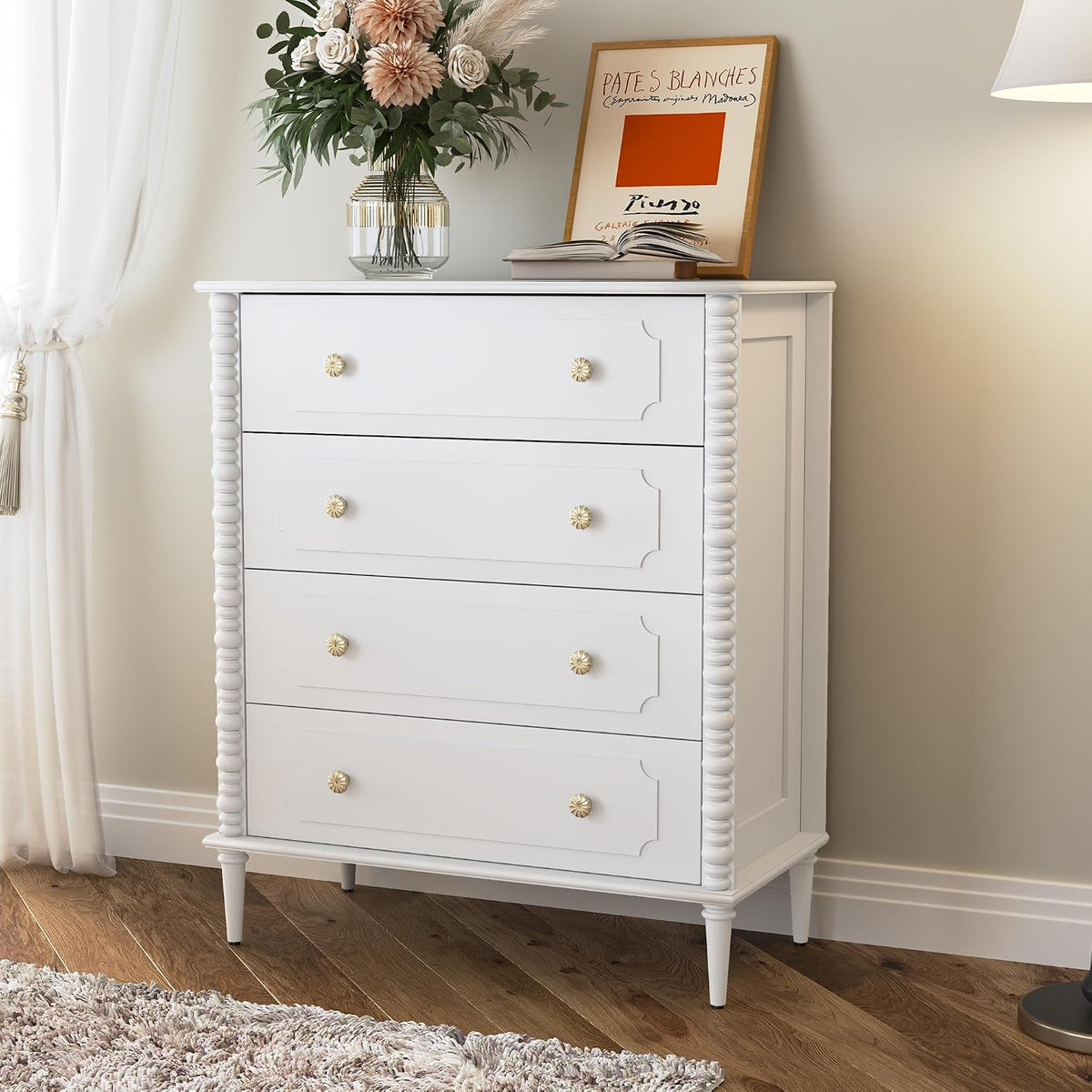 Dresser for Bedroom, 37" Tall Dresser with 4 Drawers, White