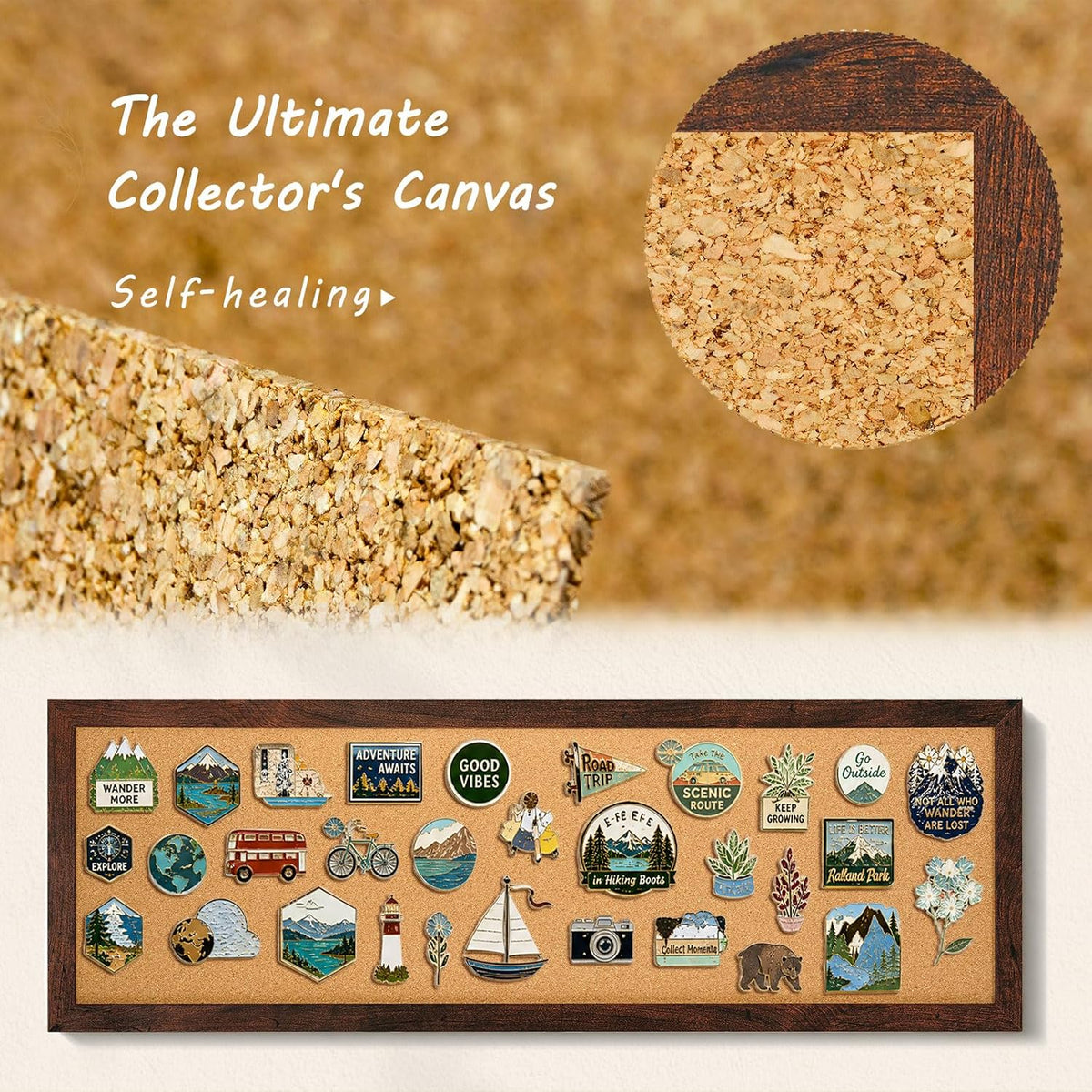 DOLLAR BOSS Narrow Linen Bulletin Board 36"x12" Long Cork Board, Brown