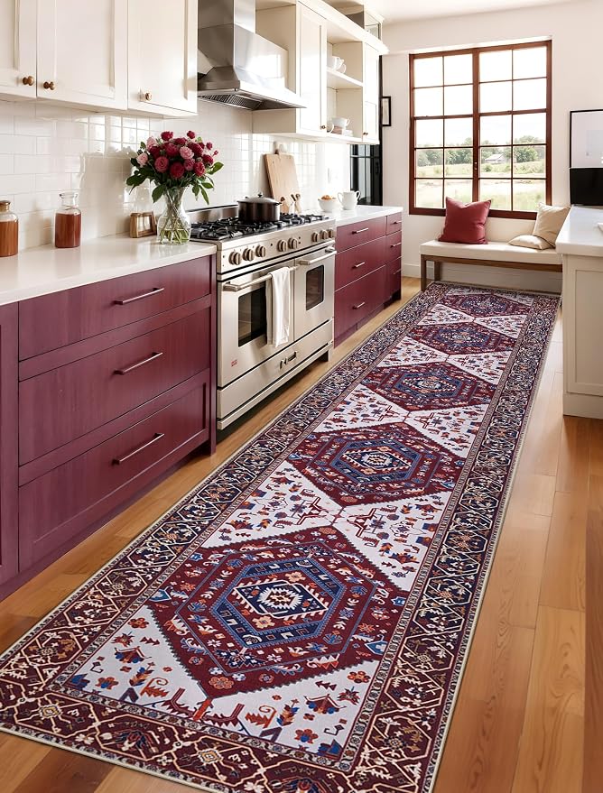SERISSA Runner Rug for Hallways, Extra Long Boho Rug Ultra Soft Vintage