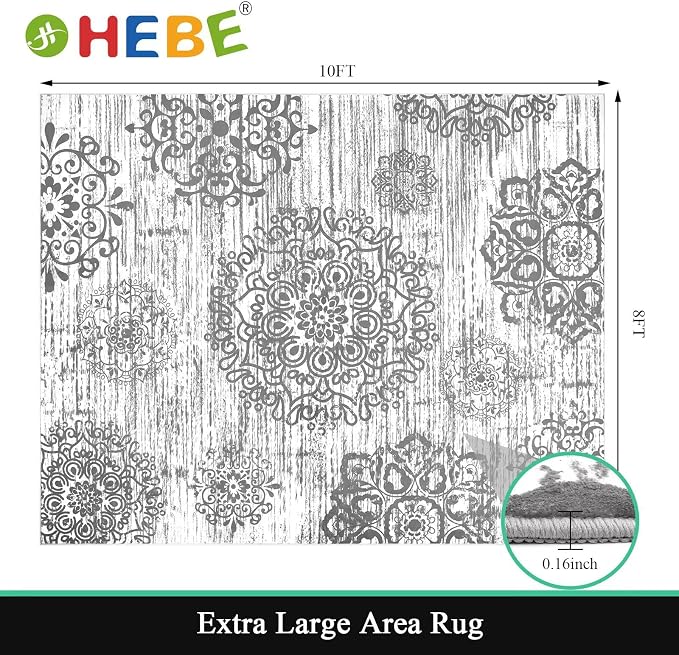 HEBE Area Rugs for Living Room 8'x10', Washable Non Slip Boho Bedroom Rug