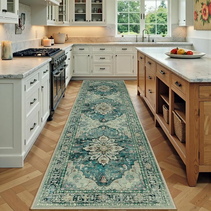 RELEANY Area Rugs Runner 3'x9' Washable Non-Slip, Floral Vintage Distress