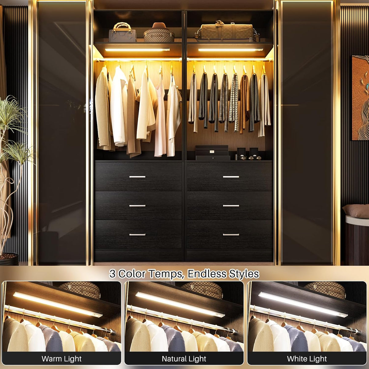 Besiost Freestanding Closet Systems with 4 Motion Sensor LED Lights, 4 Set