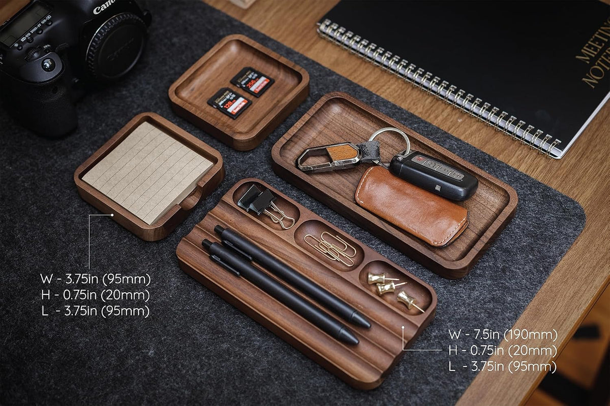 Wooden Desk Organization 4 Piece Set - for Desk Accessories Work Teacher Dad Wood Tray Work Minimalist Rustic