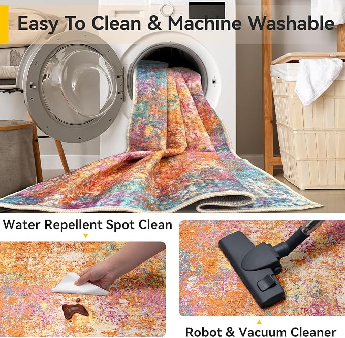 RELEANY Washable Area Rugs 2'x10' Non-Slip Modern Abstract Soft