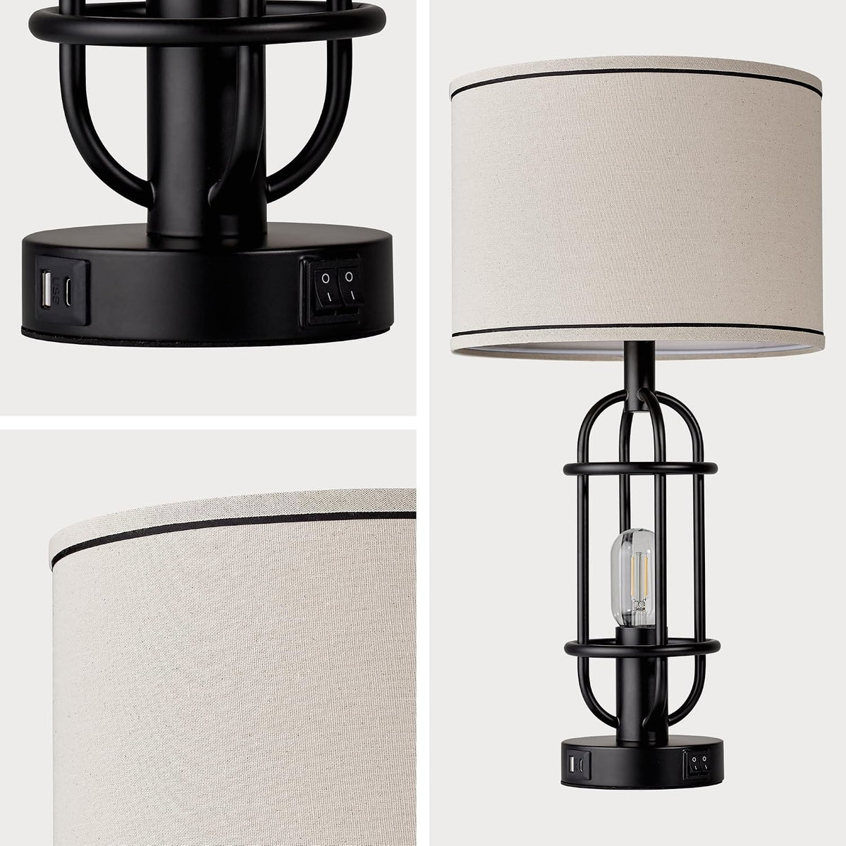 Reaketon 22.3” Farmhouse Table Lamps for Living Room Set of 2, Black