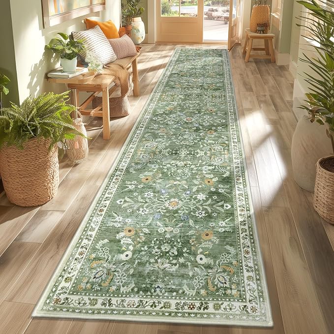 Yamaziot Washable Runner Rug 2x12 – Floral Non Slip Boho Hallway Runner Rug