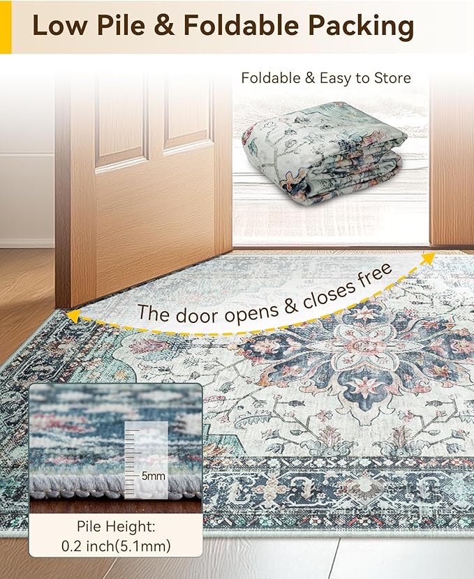 RELEANY Area Rugs 6'x8' Washable Non-Slip, Floral Vintage Distress Medallion