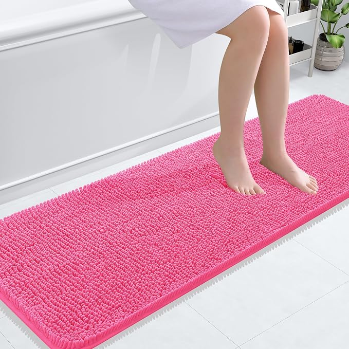OLANLY Bathroom Runner Rugs 59x20, Soft Absorbent Chenille Bath Rugs, Rubber