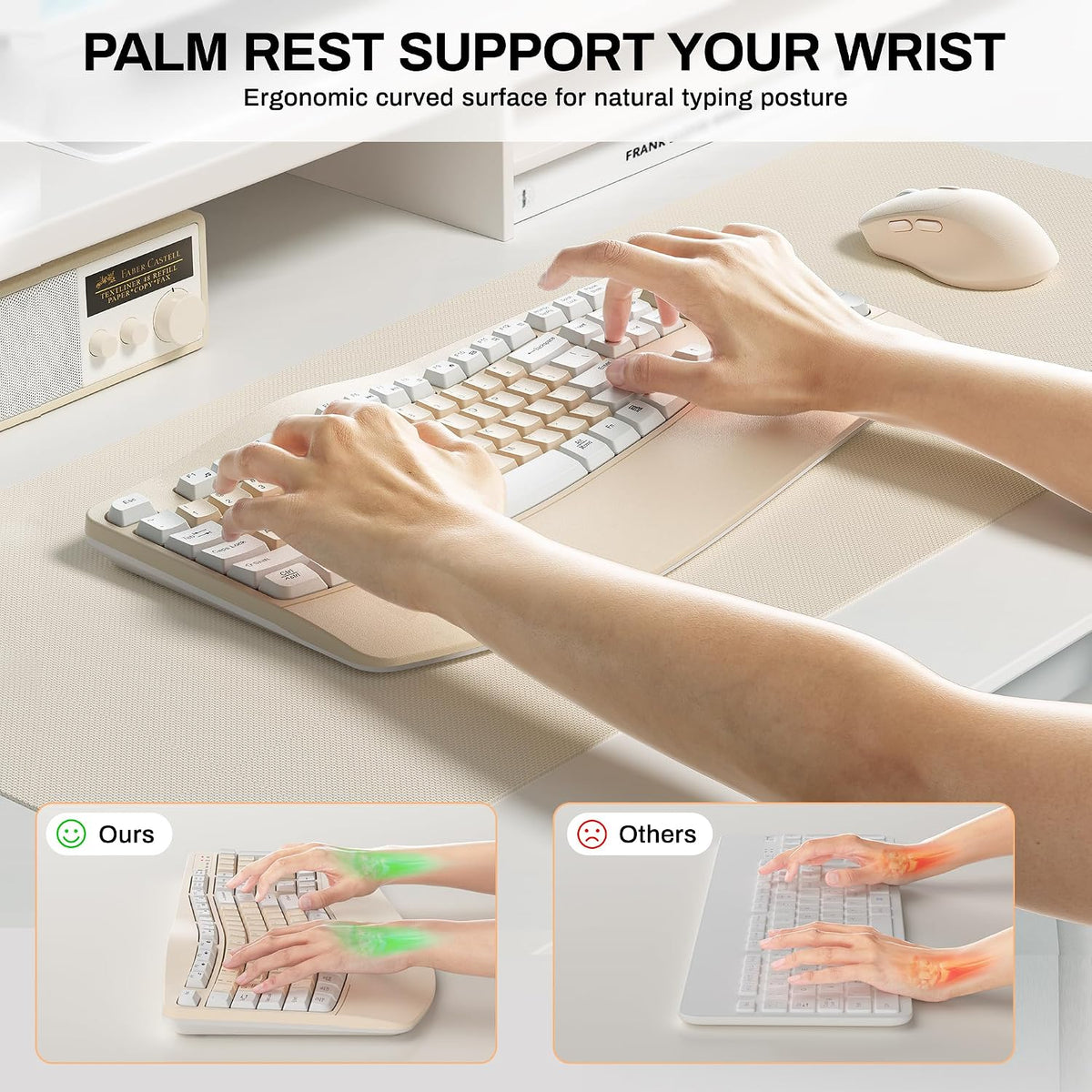 Wireless Keyboard and Mouse Combo,2.4G Ergonomic Wave Keys(Latte Color-A)