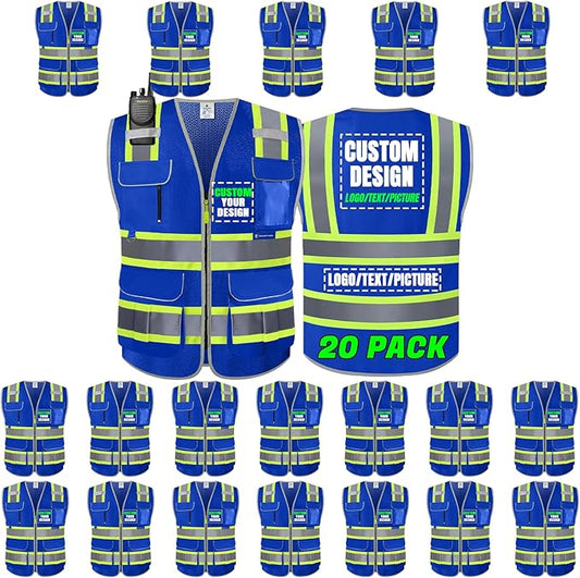 BeautyWill Custom Logo 10 Pockets Safety Vest Class2 ANSI Certified High Visibility Reflective Vest