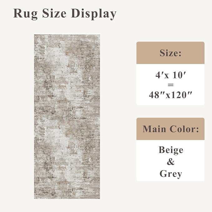 4x10 ft Extra Wide Hallway Rug – Non-Slip Washable Rubber-Backed Large Carpet