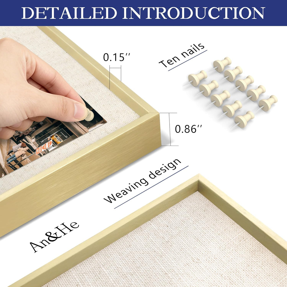 An&He Bulletin Board 24 x 36 Inches, Linen Pin Board with Sawtooth Hangers & 10 Push Pins, Wall Mounted Cork Notice Board for Office, Home, School, Classroom, Gold