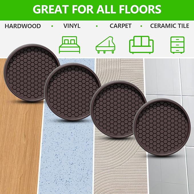 Non Slip Furniture Pads- 3"x3" Round Anti Skid Caster Cups Furniture Coasters