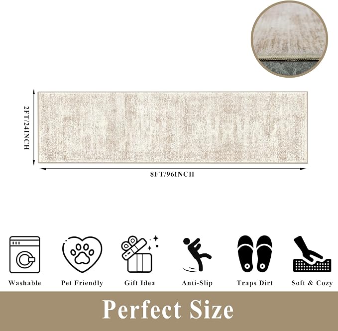 2x8 Runner Rug Washable Hallway: Non Slip Kitchen Runners