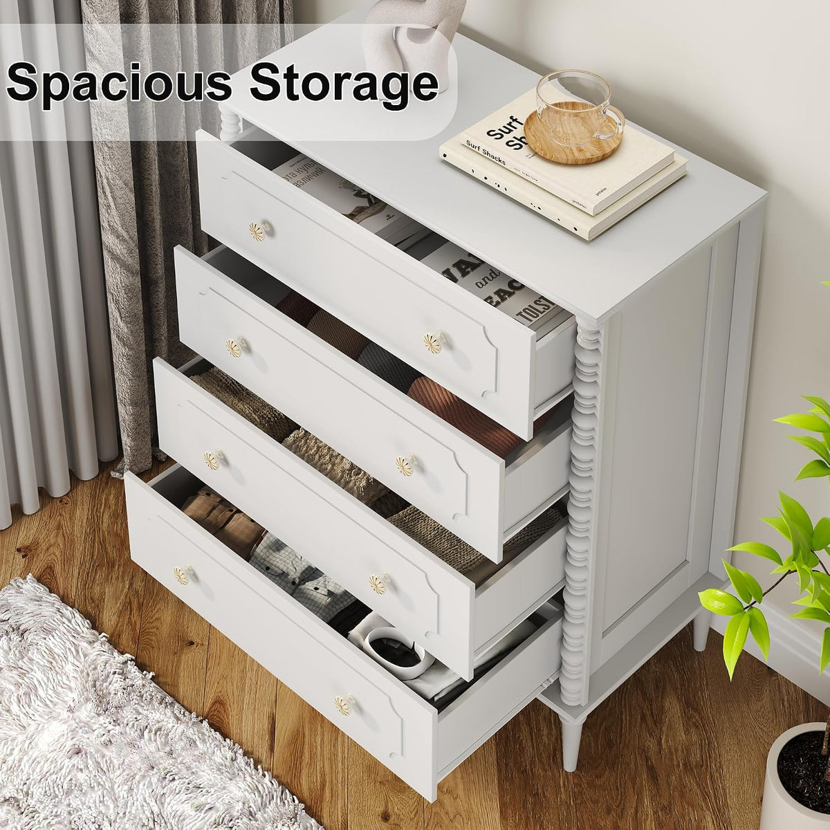 Dresser for Bedroom, 37" Tall Dresser with 4 Drawers, White
