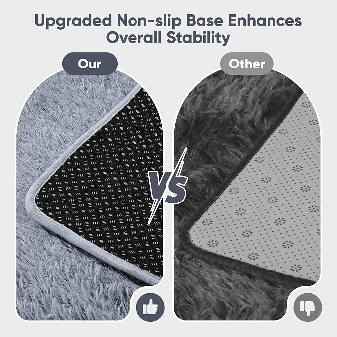 Area Rug for Living Room Bedroom: 9x12 Grey Soft Fluffy Shag Upgrade Non-Slip