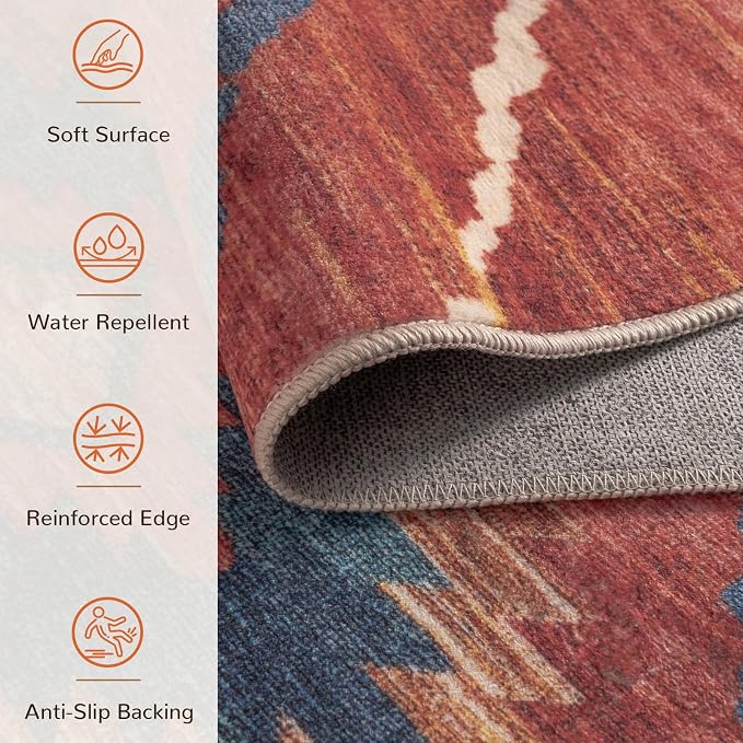 BESTSWEETIE Area Rug 8x8 Rug Machine Washable Non-Slip Low Pile Print Pattern