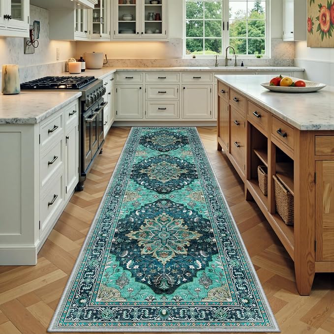 RELEANY Area Rugs Runner 2'x7' Washable Non-Slip, Floral Vintage Distress