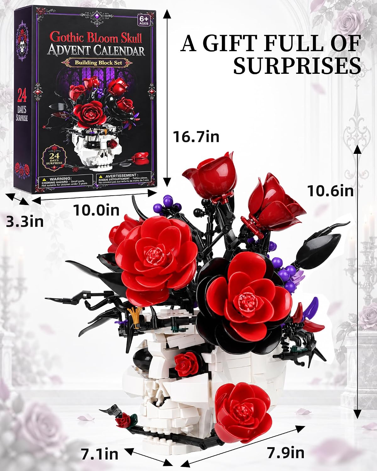 Gothic Skull FLower Advent Calendar, Dark Romantic Decor for Women Girls
