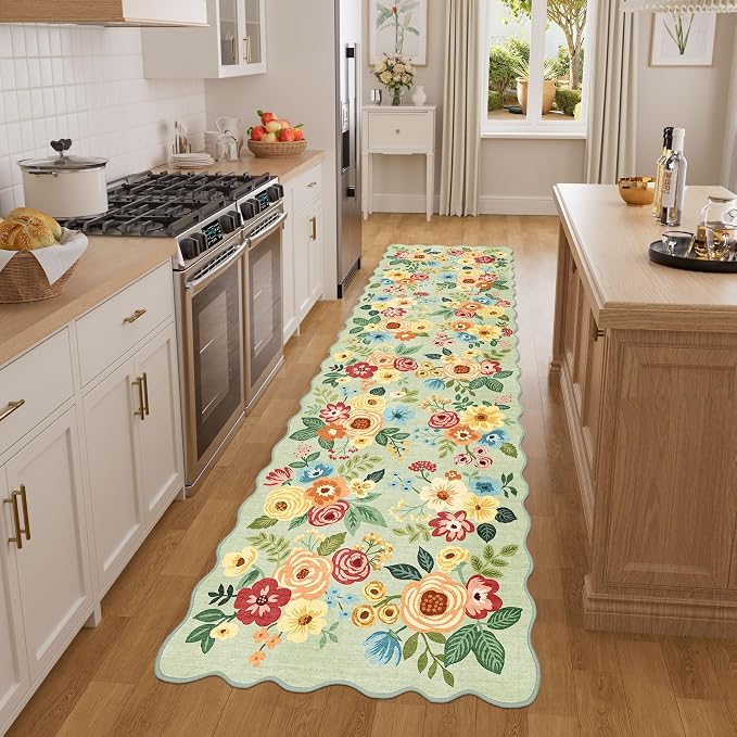 DUKINO Washable Runner Rug, 2x7 Lightweight Soft Floral Hallway Rug Runner