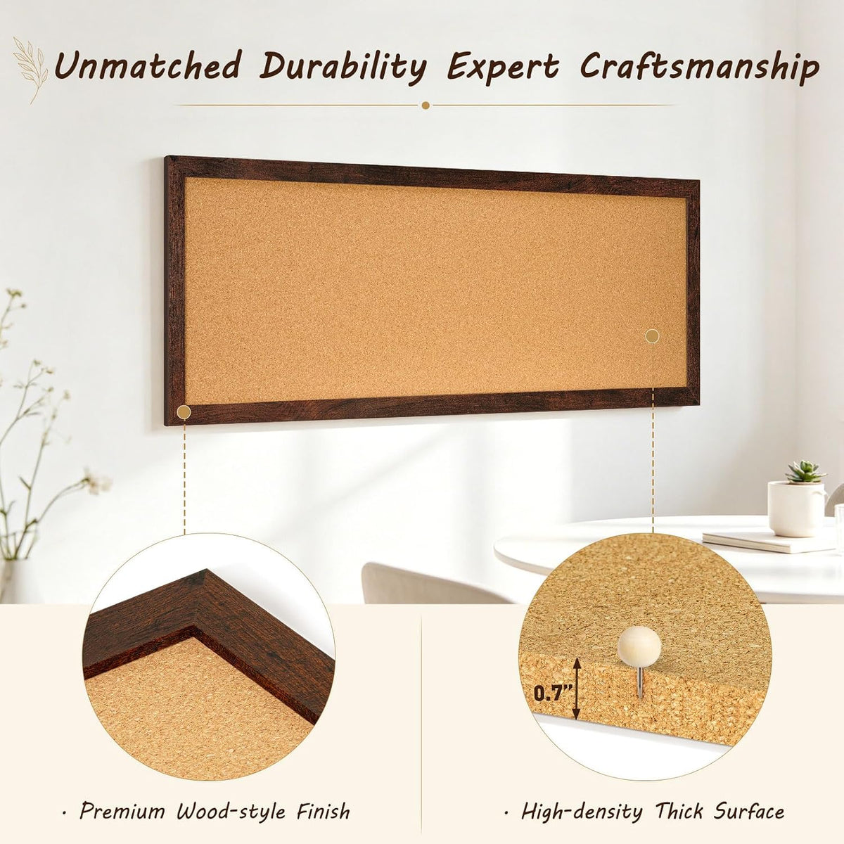 DOLLAR BOSS Narrow Linen Bulletin Board 36"x12" Long Cork Board, Brown