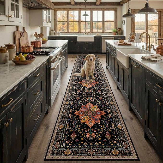 RELEANY Area Rugs Runner 2'6"x12' Washable Non-Slip, Floral Vintage Distress