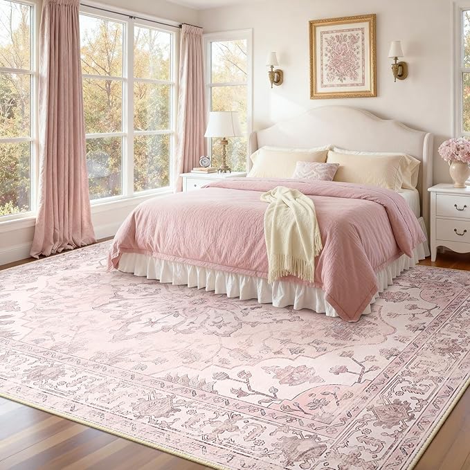 RELEANY Area Rugs Large 10'x12' Washable Non-Slip, Floral Vintage Distress