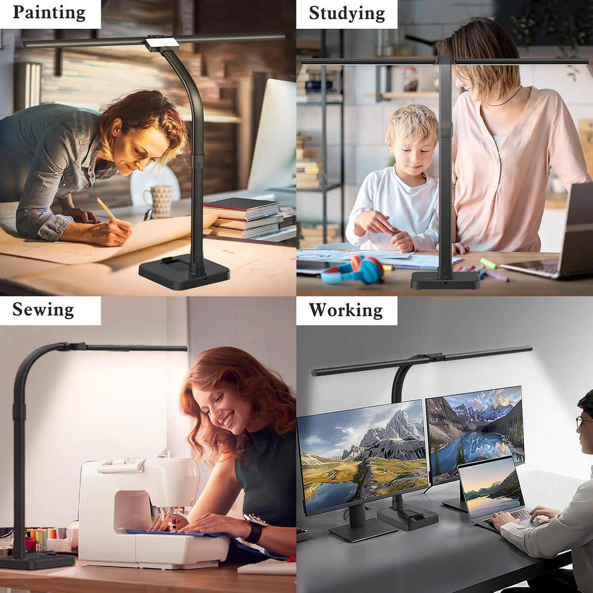 GAEFURY LED Desk Lamp for Home Office, 24W Bright Desk Lamp with Phone Holder Base - 25 Lighting Modes Eye-Caring Desk Light Adjustable Gooseneck Lamp for Workbench Drafting Reading Study