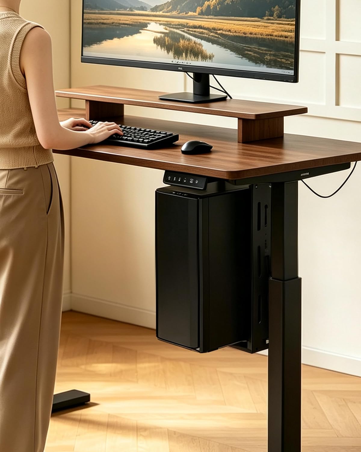 Under Desk PC Mount, No Drill Clamp On Computer Mount for Standing Desk