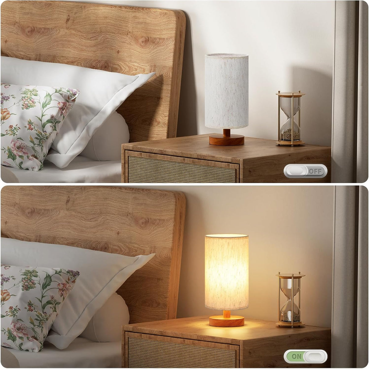 Desk Small Lamps Set of 2 (Cream Shade - Walnut Base, 9" Inline Control)