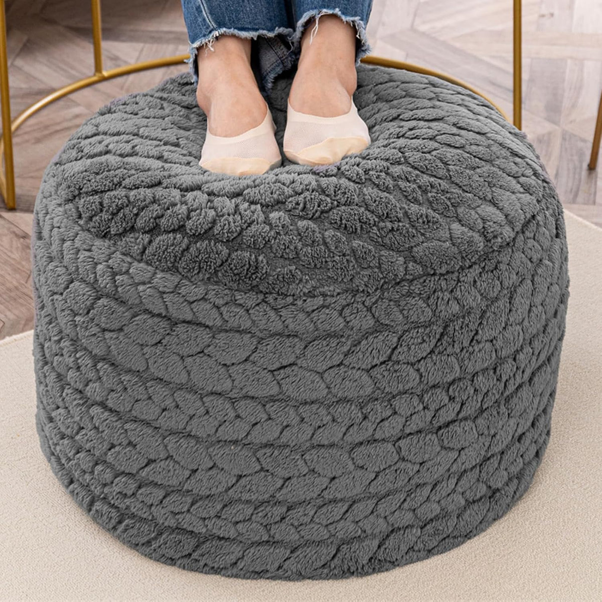 Poofieotto Ottoman Foot Rest,Pouf Foot Stool,Bean Bag Ottoman,Grey,20x14 in