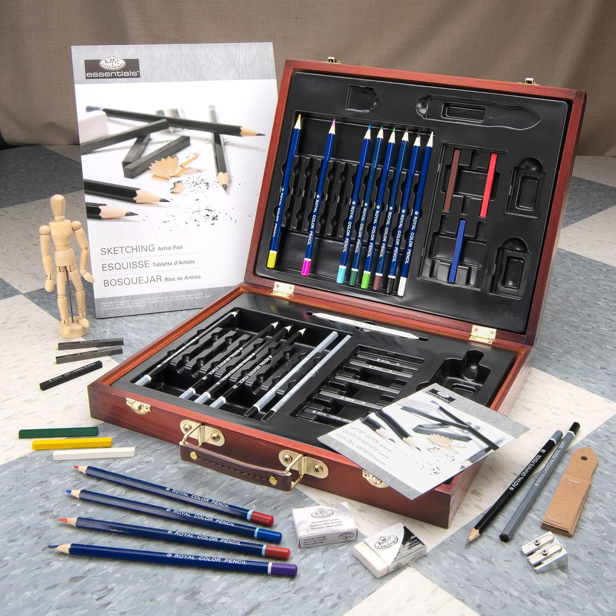 ROYAL BRUSH RSET-DS2030 45 Piece Sketch & Drawing Wooden Box Art Set