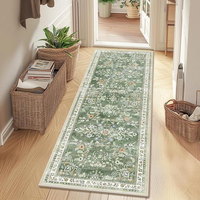 Yamaziot Washable Runner Rug 2x12 – Floral Non Slip Boho Hallway Runner Rug