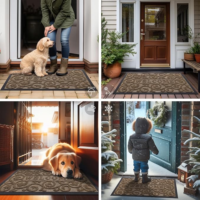 Smiry Welcome Door Mat Outside Entrance, Heavy Duty Trap Dirt and Moisture Easy