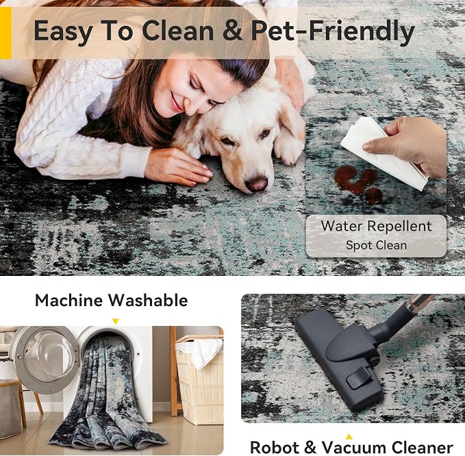 RELEANY Washable Area Rugs 6'x9' Non-Slip Modern Abstract Soft
