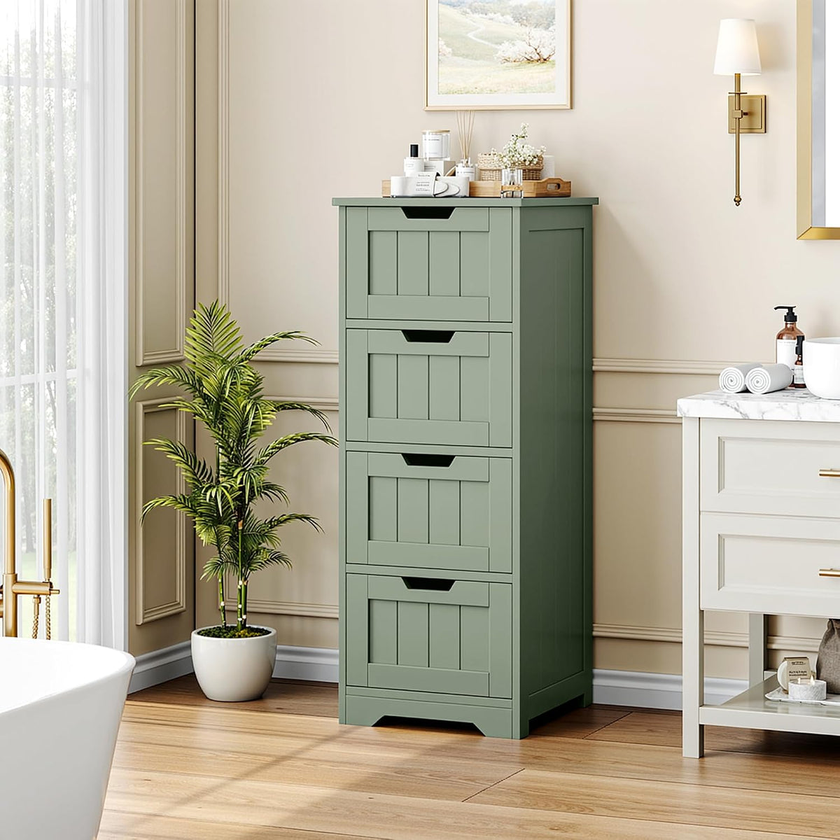 FOTOSOK Bathroom Storage Cabinet Set of 2, Bathroom Cabinet with 4 Drawers
