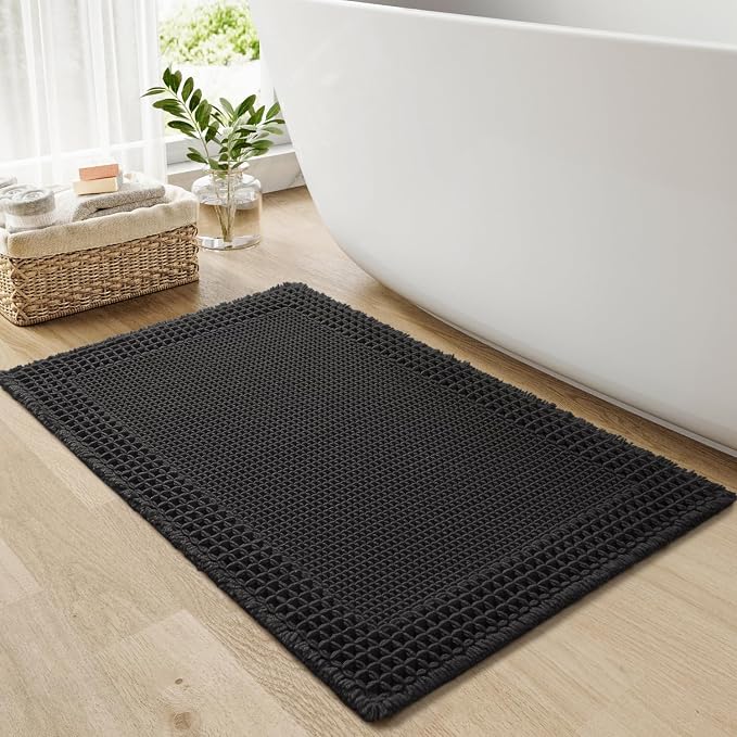 RESARE Waffle Bath Mat for Bathroom, Super Absorbent Bathroom Rugs Non Slip