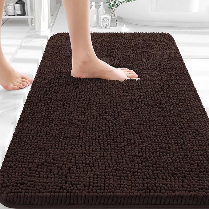 OLANLY Bathroom Rugs 35x24, Extra Soft Absorbent Chenille Bath Rugs, Rubber
