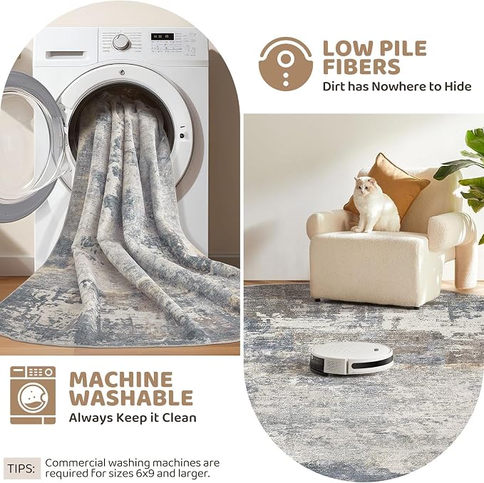 UERMEI 2x6 Washable Runner Rug for Hallway, Non Slip Low Pile Kitchen Carpet