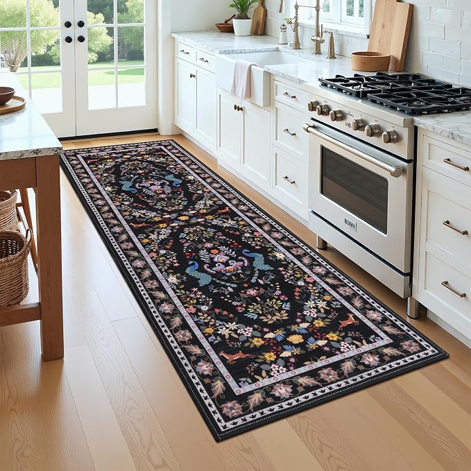 HEBE Washable Hallway Runner Rug 2'x 8' Non Slip Kitchen Rugs Runner, Low Pile