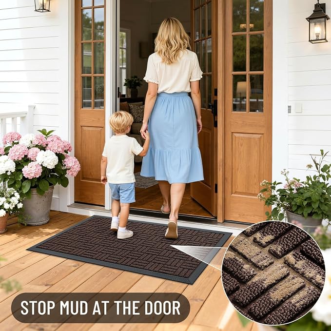 OLANLY Front Door Mat Outside Entrance 59x23, Heavy Duty Sturdy Natural Rubber