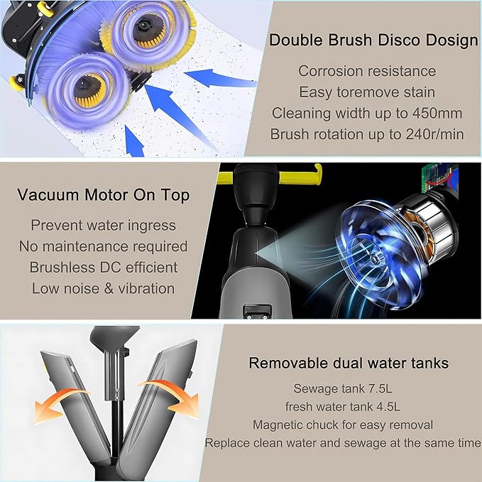 Floor Polisher Commercial, Dual-Brush Rotary Floor Scrubber, Lightweight