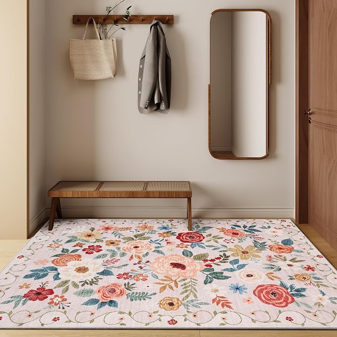 DUKINO 4x6 Feet Office Chair Mat, Lightweight Non Slip Washable Floral Area Rug
