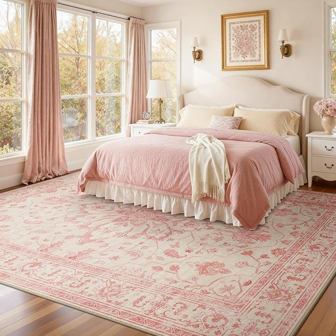 RELEANY Area Rugs 8'x10' Washable Non-Slip, Floral Vintage Distress Medallion