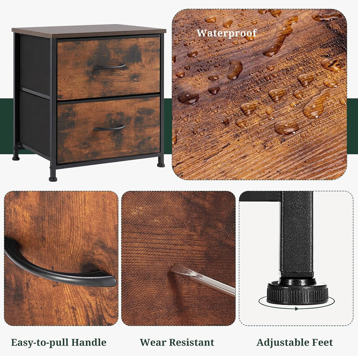 Nightstand Set of 2 Small 2 Drawer Dresser End Table Bedside Furniture