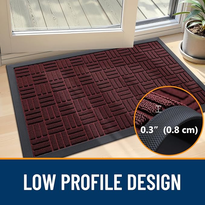 OLANLY Front Door Mat Outside Entrance 47x23, Heavy Duty Sturdy Natural Rubber