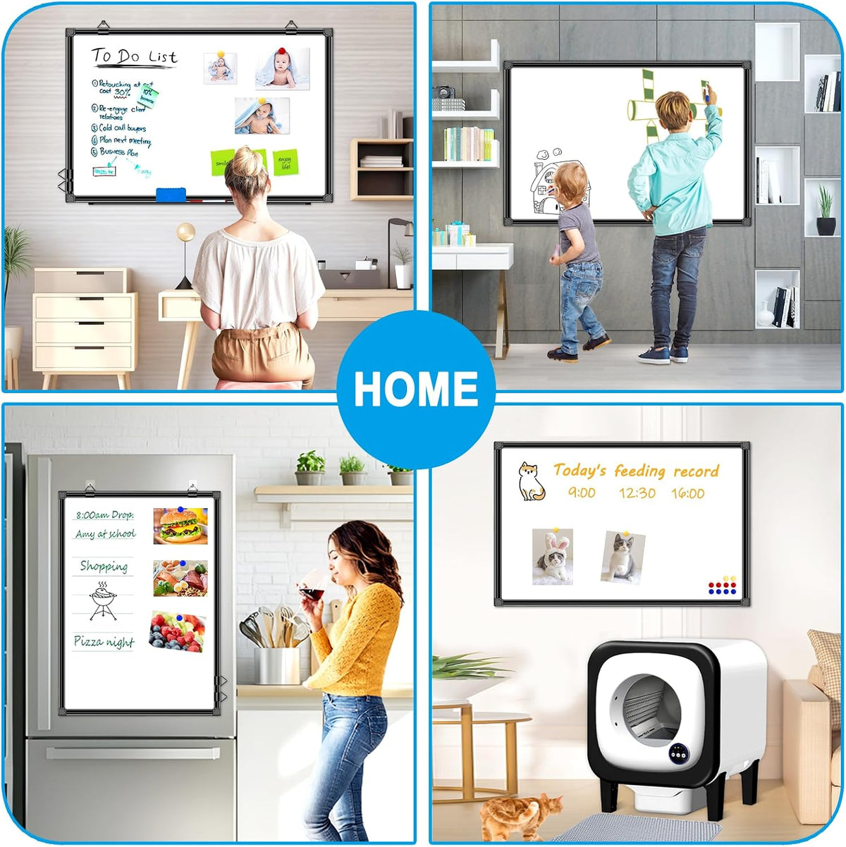 H-Qprobd 36"x24" White Board for Wall Double-Sided Magnetic Dry Erase Board with Black Aluminum Frame, Presentation Whiteboard Suitable for Home, Office, Classroom & Kitchen